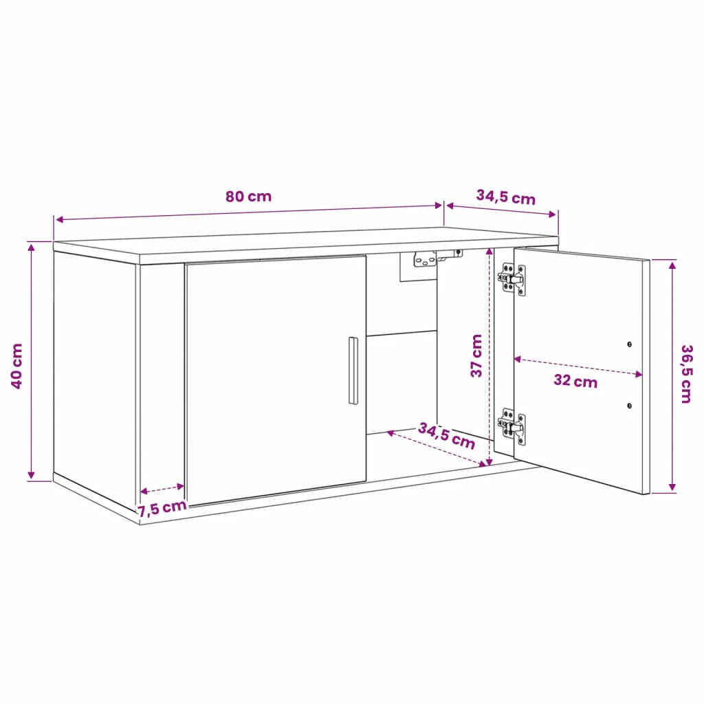 Set Mobile TV da Parete 3 pz-Credenza per TV Legno vecchio 80 x 34,5 x 40 cm
