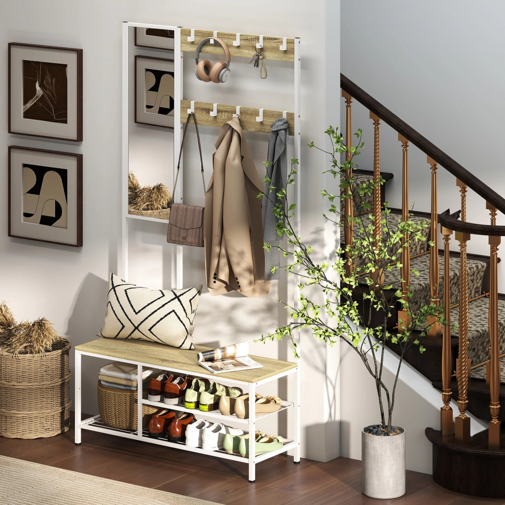 Appendiabiti con specchio e ripiani ¨C zephmum ¨C 98x34x186 cm colore naturale