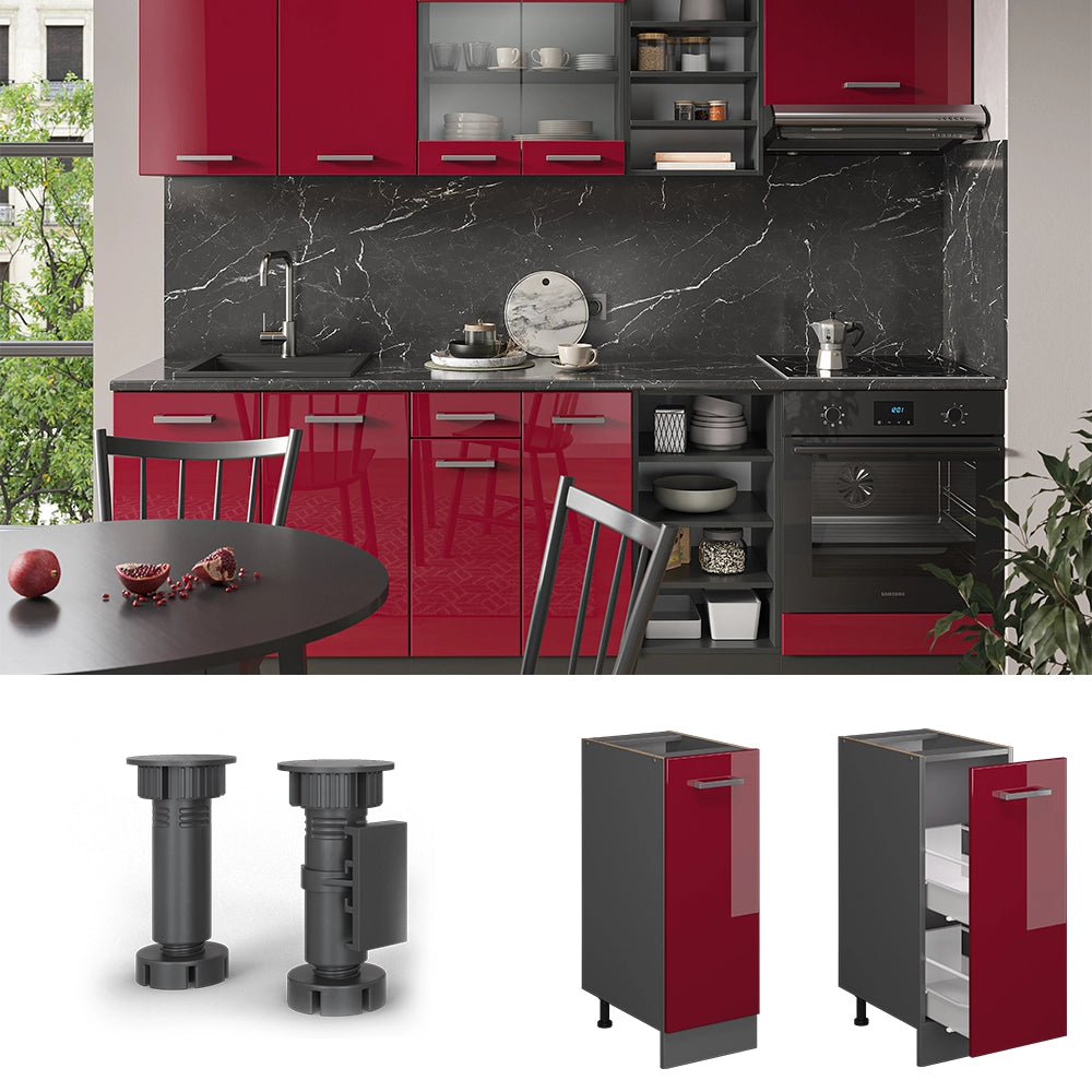 Vicco Armadio cucina dispensa alto Rosso lucido 30 cm , PL Antracite