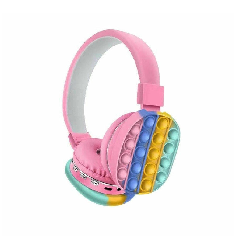 Trade Shop - Cuffie Popit Rosa Bambine Wireless Radio Bluetooth Arcobaleno Pieghevole Sd Usb -
