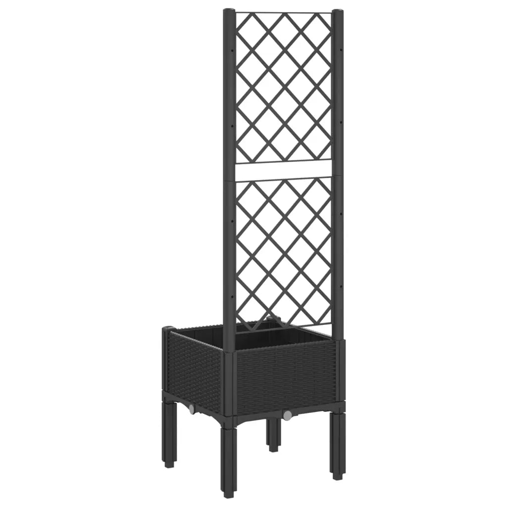 Fioriera da giardino con traliccio-Vaso da Esterno-Vaso con Griglia Nera 40x40x142 cm in PP