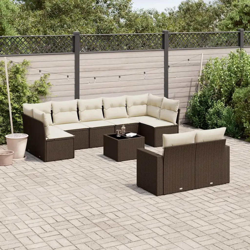 Set Divani da Giardino 10pz con Cuscini in Polyrattan Marrone 3251770