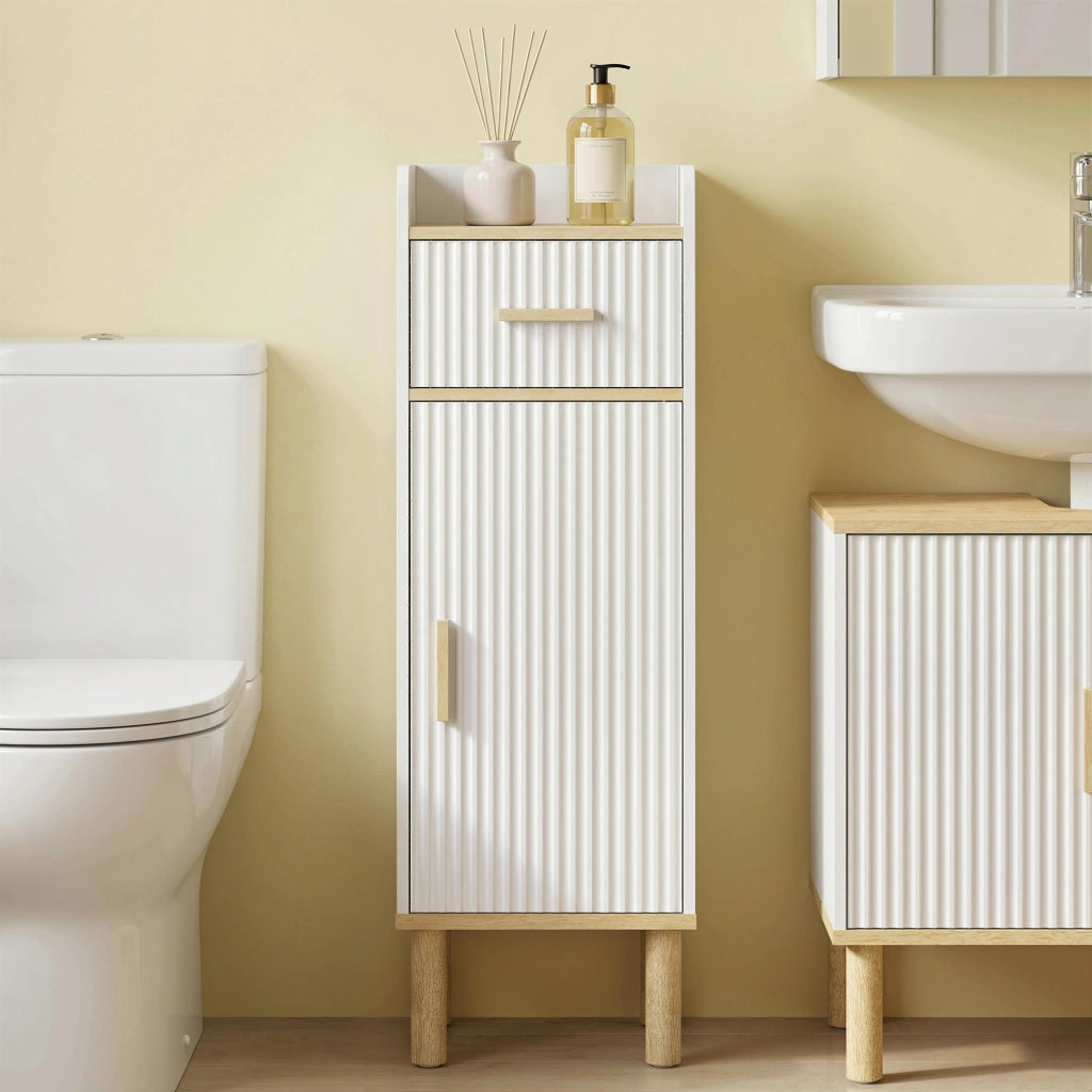 Mobile da Bagno Stretto con Mensola Regolabile Bianco