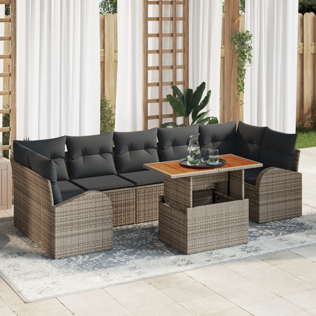 Set Divano da Giardino  8 Pezzi con Cuscini Grigio Rattan Polietilene