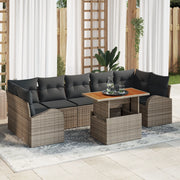 Set Divano da Giardino  8 Pezzi con Cuscini Grigio Rattan Polietilene