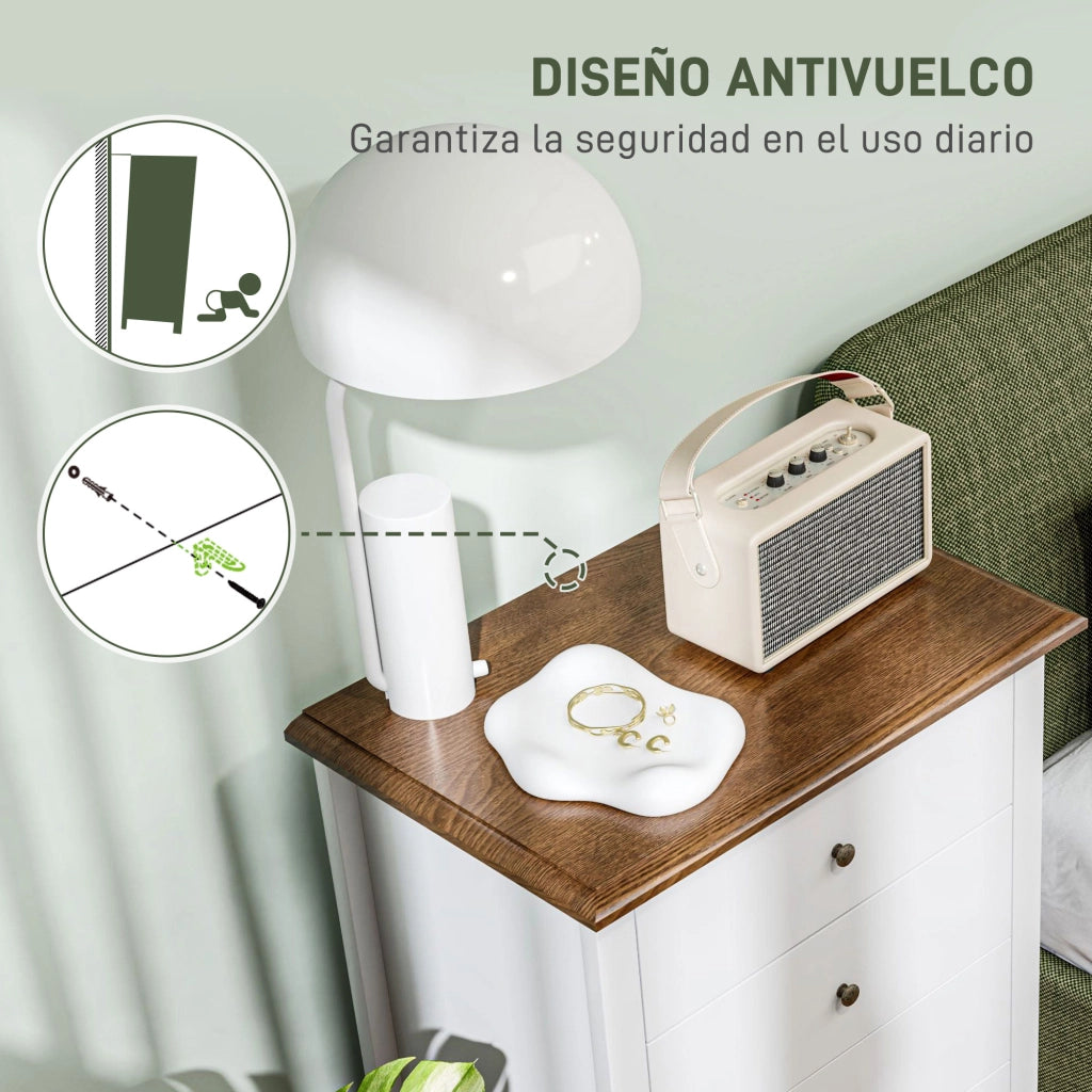 Cassettiera con 4 Cassetti ¨C Zephmum ¨C Bianco e Rovere 60x40x98,5 cm