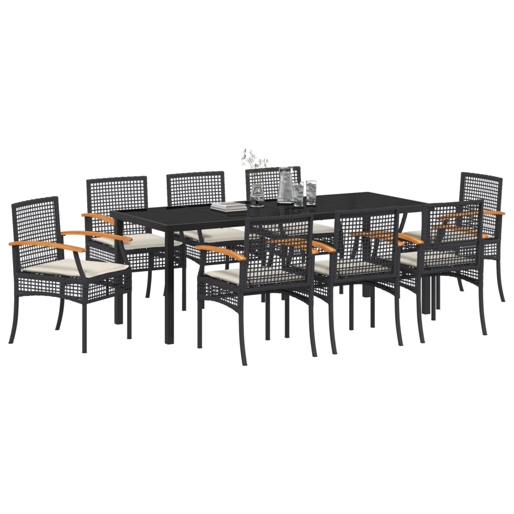 Set da Pranzo da Giardino di 9 Pezzi con Cuscini - Polyrattan Nero