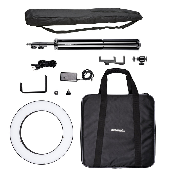 Ring light a LED 380 Bi-Color dimmerabile 23W, Luce ad anello con treppiedi fotografico, per foto e video, incl. accessori