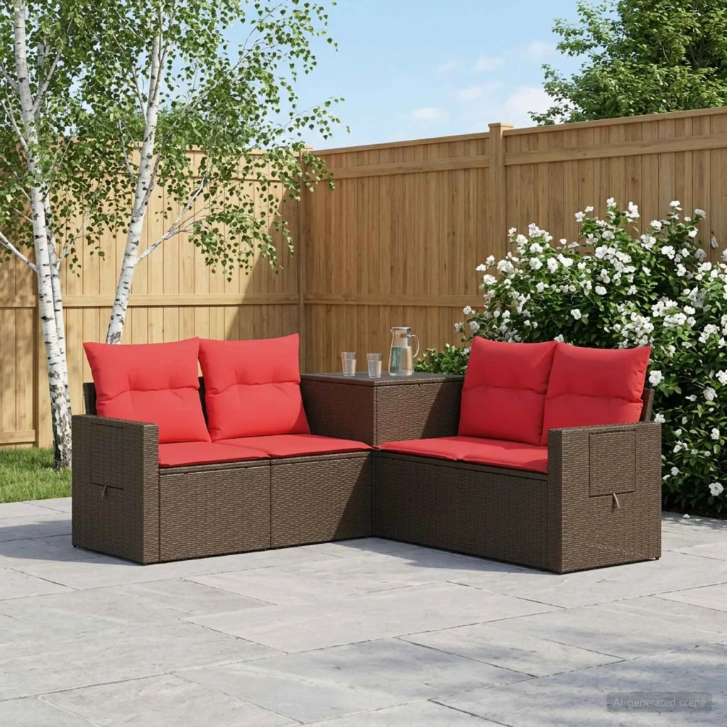 Set di divani 5 pz Marrone e Rosso Rattan sintetico e Acciaio 3447875