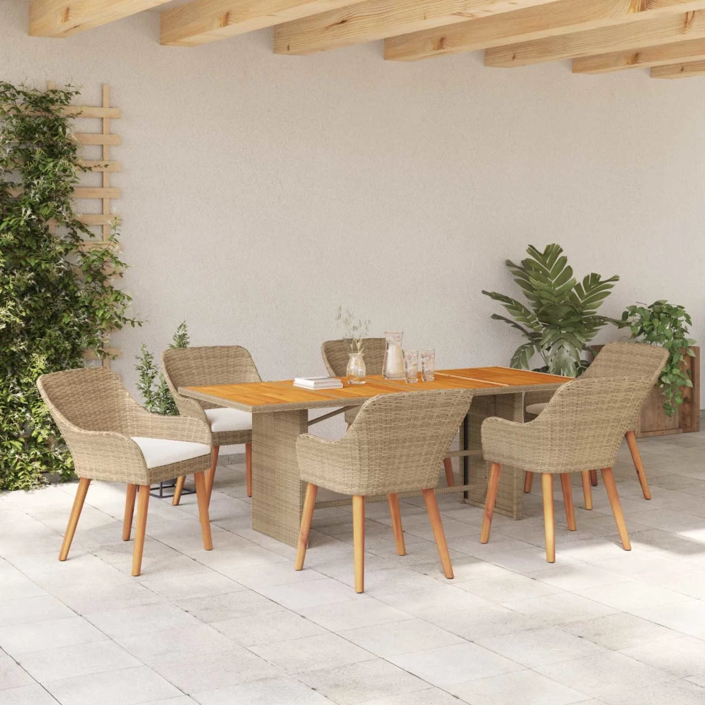 Set da Pranzo per Giardino con cuscino 7 pcs Beige polyrattan 3261631