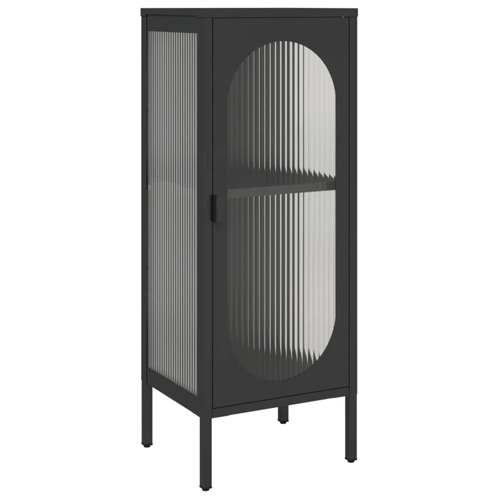Credenza-Buffet-Armadio da cucina Nera 40x35x105 cm Vetro e Acciaio