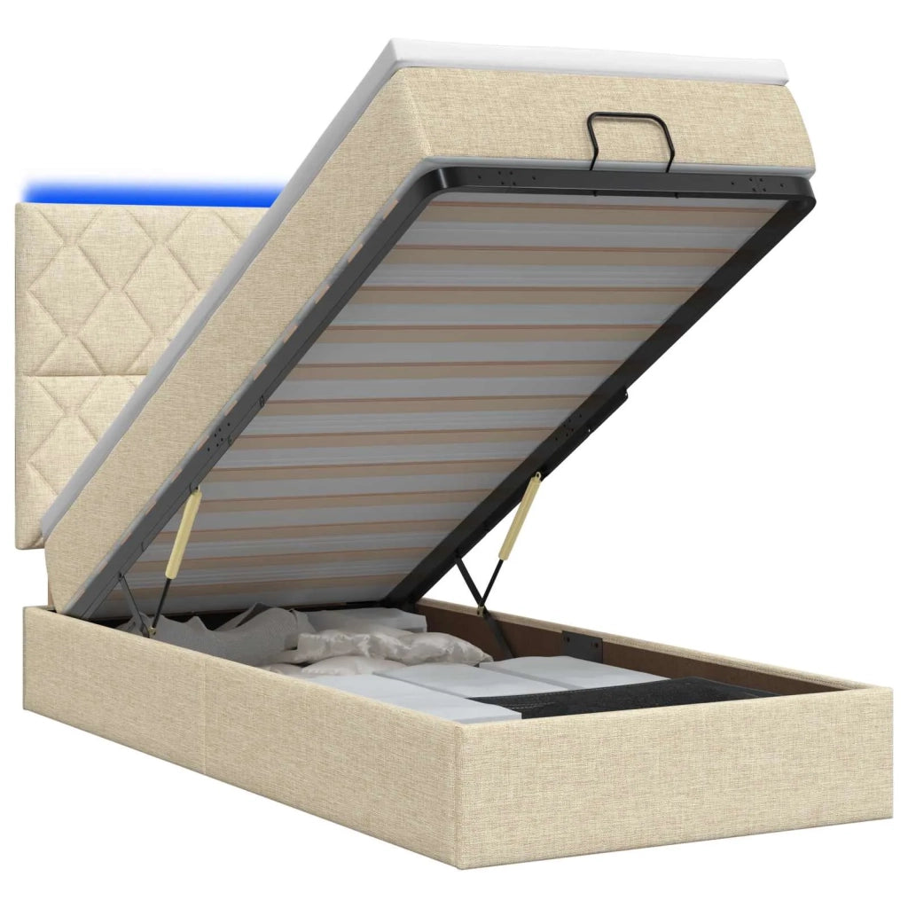 Letto Ottomano con Materasso e LED Crema 90 x 200 cm Tessuto 3458129