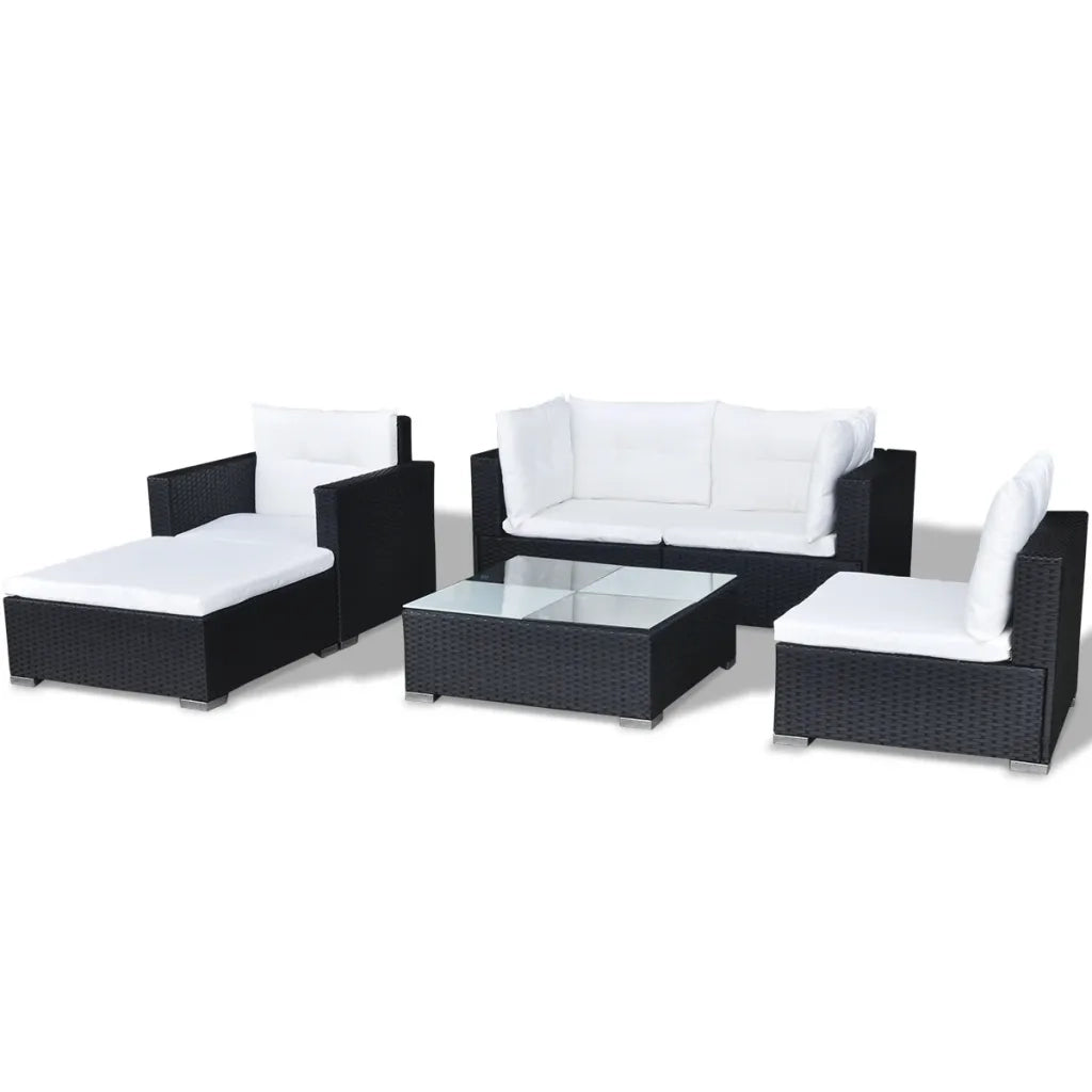 Set Divani da Giardino 6 pz con Cuscini in Polyrattan Nero cod mxl 59649