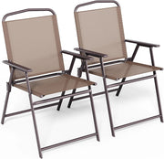 Set di 2 sedie pieghevoli con schienale, braccioli, sedie da terrazza, sedie da pranzo, fino a 150 kg, sedia pieghevole per campeggio, spiaggia, giardino, piscina, terrazza, marrone