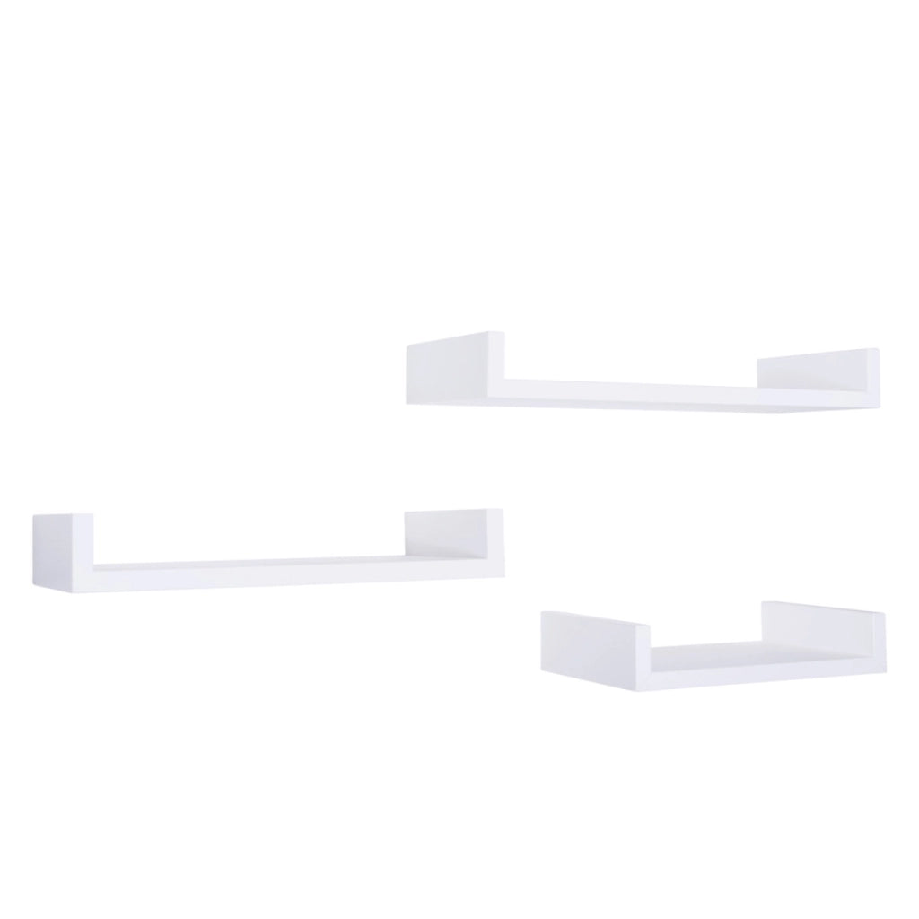 Set di 3 Mensole da Muro Modello CALAMITA MAXI, Mensole Muro Design, Mensola da Parete. Misure 60x8 p23.7 cm, 50x8 p23.7 cm e 40x8 p23.7 cm. Finitura   BIANCO - MADE IN ITALY