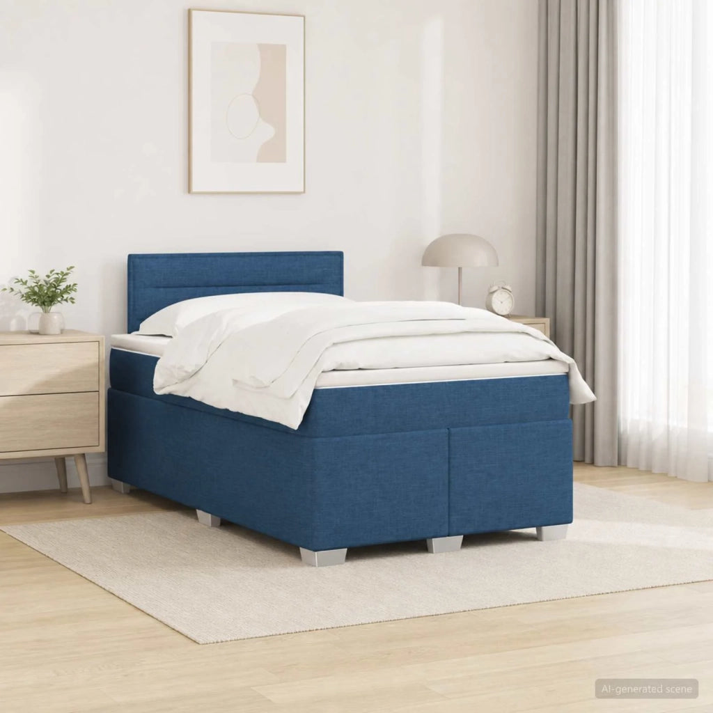 Letto con Box Spring, Materasso e LED Blu 120 x 200 cm Tessuto 3451916
