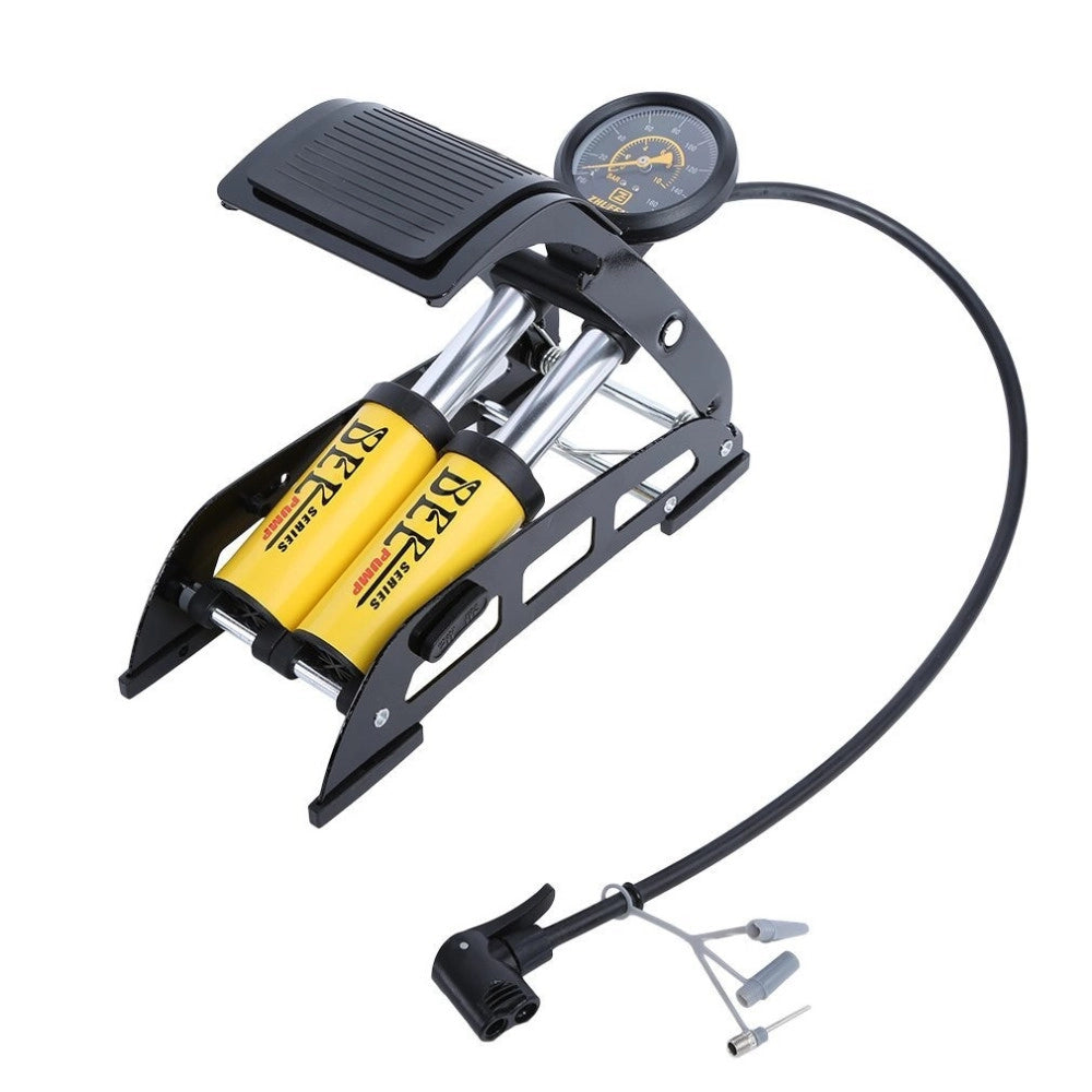 Trade Shop - Gonfiatore Pompa A Pedale Manometro A 2 Cilindri Bici Auto Moto 10 Bar 160 Psi -