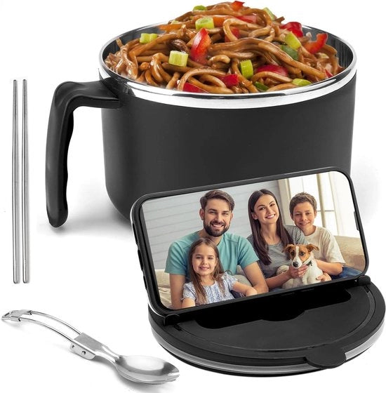 Set di Piatti Ramen 1200ml - Cestino con Coperchio e Spiedini per Mangiare - Pentola per Cucinare Instanti Ramen - Piatti Ramen per Dormitori Universitari e Uffici di Casa