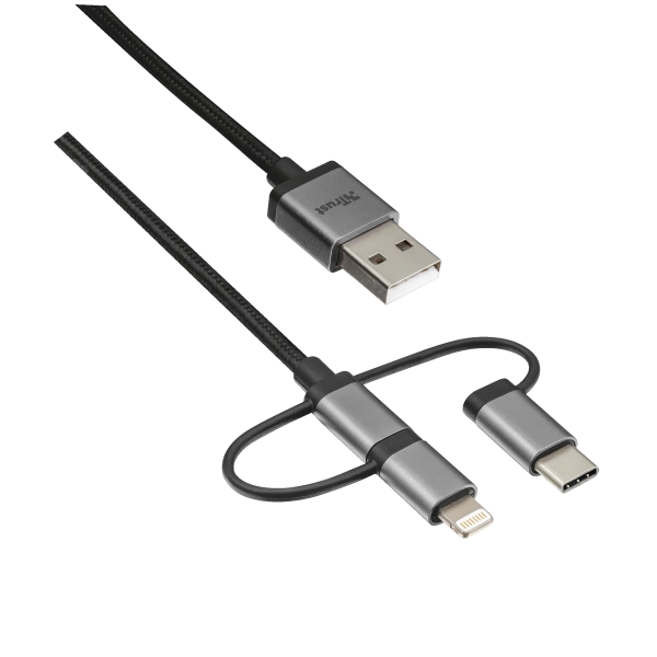 Cavo USB 2.0 3 in 1 - connettori micro-USB, USB-C e Lightning - per ricarica e collegamento pc - 1 Metro
