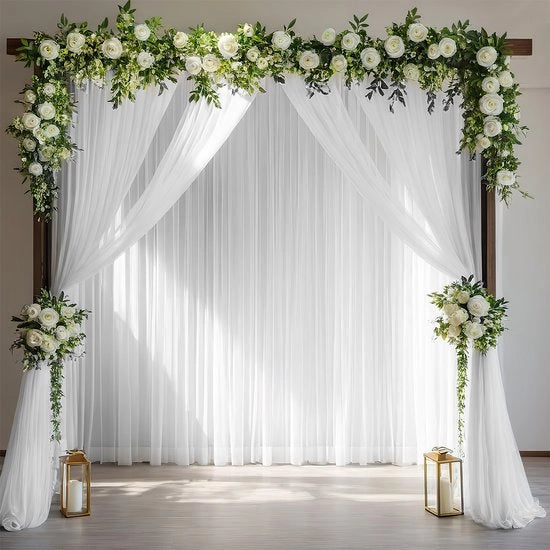 Due pezzi di tessuto di fondo a forma di esagono, reticolo per finestre, tessuto di tessuto, sfondo per fotografie di matrimoni, tenda, decorazione di matrimoni - bianco