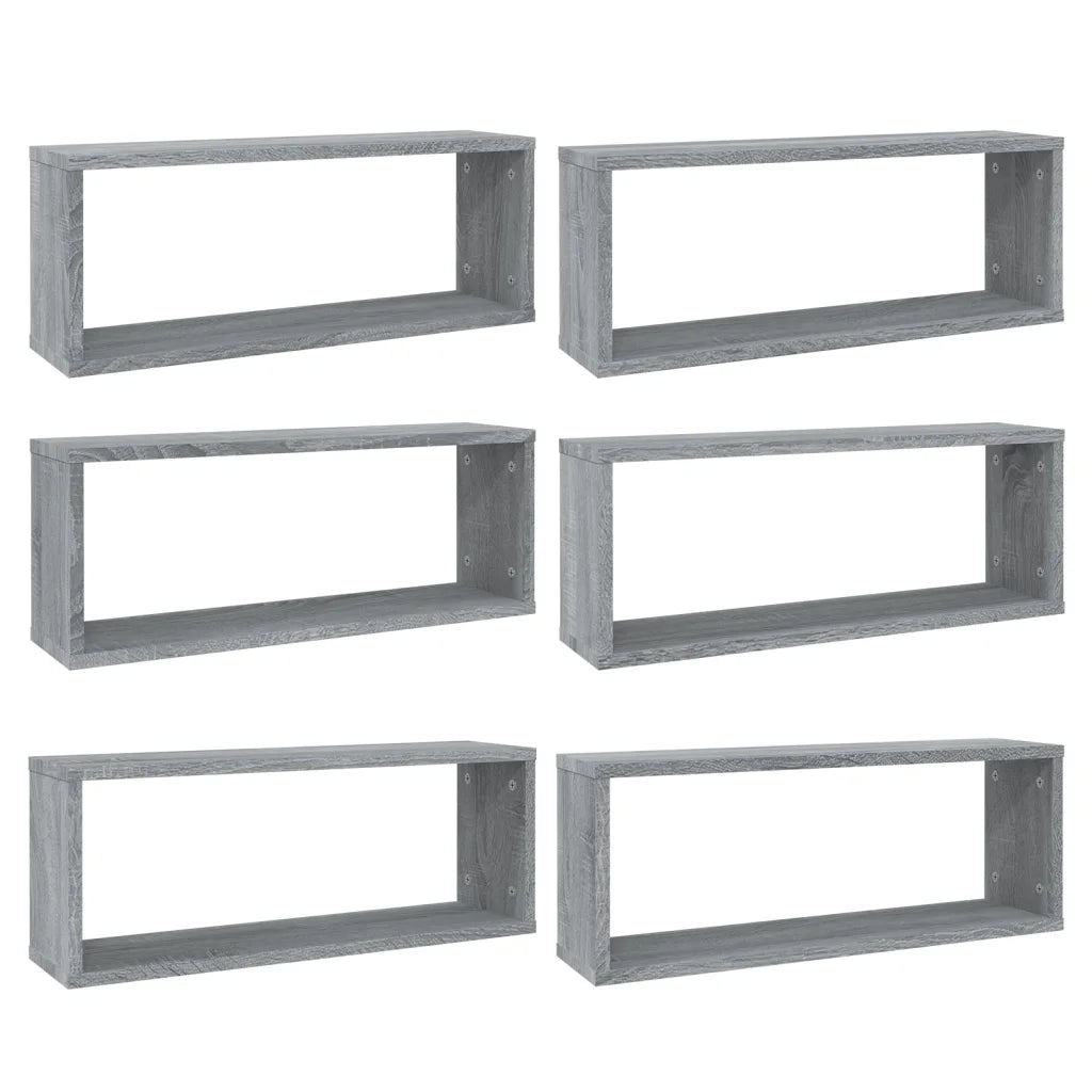 Mensole Cubo Muro 6 pz-Ripiani-Scaffale Grigio Sonoma 60x15x23 cm in Multistrato