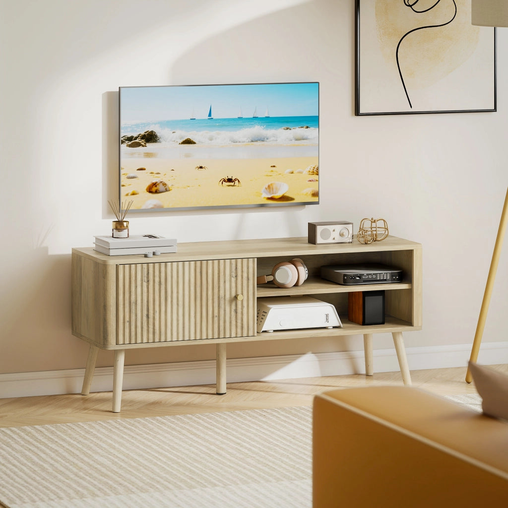 Mobile TV con ante, ripiani aperti e scaffale regolabile ¨C zephmum ¨C Rovere 115x35x49