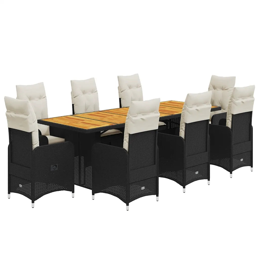 vidaXL Set Bistrò da Giardino 9 pz con Cuscini in Polyrattan Nero