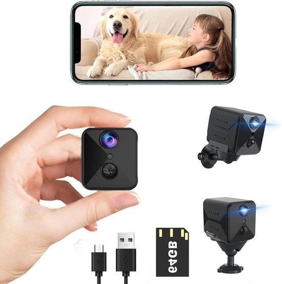 Cassa di Sicurezza Mini 2K con Carta SD da 64G, Registrazione Continua, Trasmissione in Tempo Reale, App per Smartphone, 100 Giorni di Autonomia, Wi-Fi, Sensore di Movimento, Visione Notturna