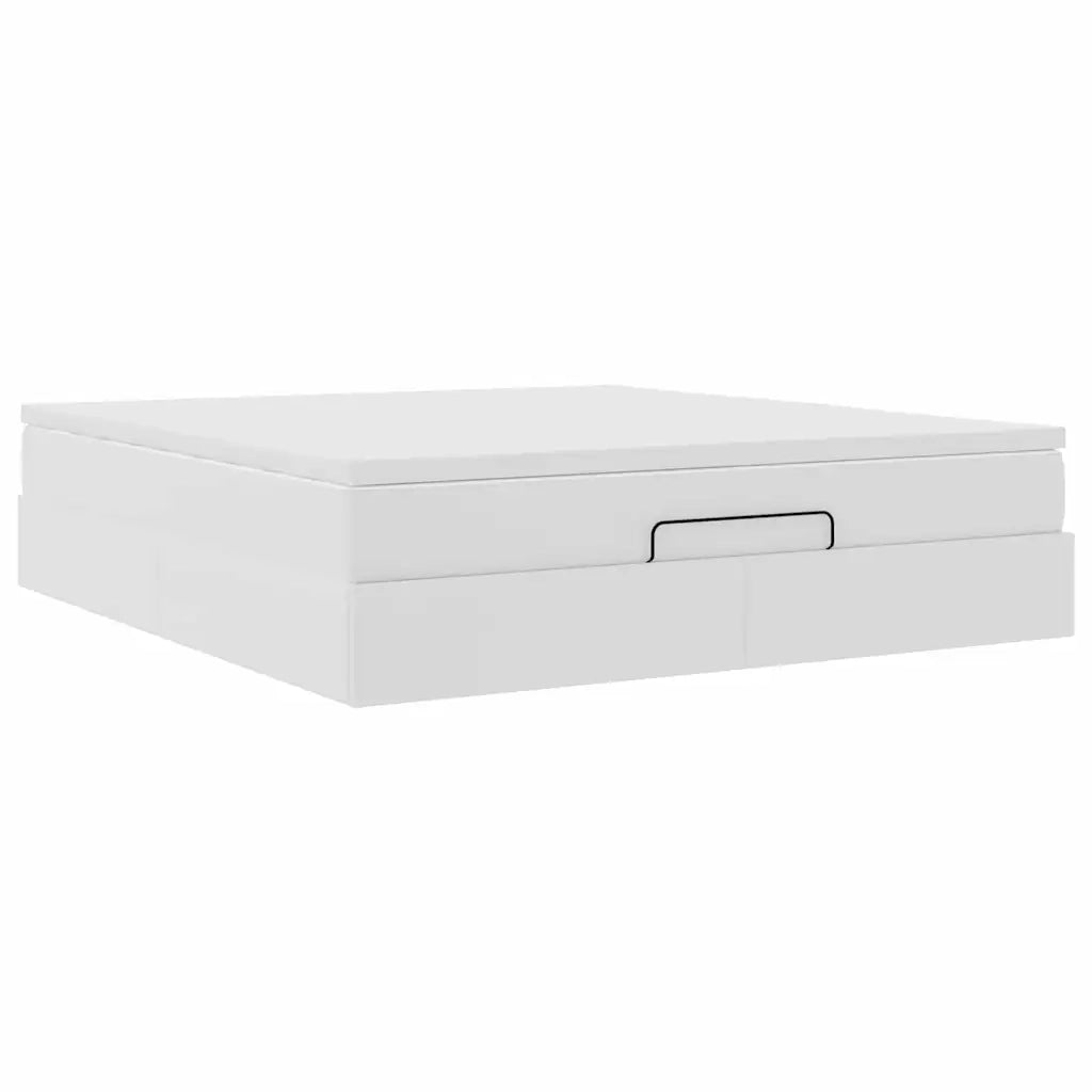 Struttura Letto Pouf con Materasso Bianco 180x200 cm Similpelle 3311052