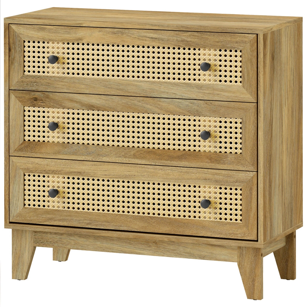 Cassettiera 3 Cassetti Cann¨¦ ¨C Minimal ¨C Effetto Legno Chiaro 80x35x76