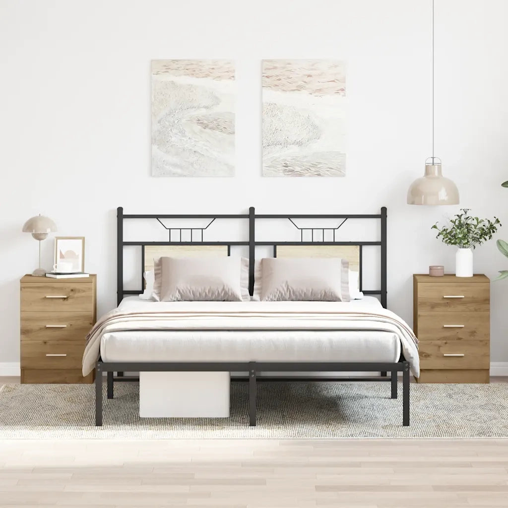 Set di 2 Comodini | Armadio da Notte | Mobiletto da notte Rovere Artigianale 38x35x55 cm Legno Multistrato