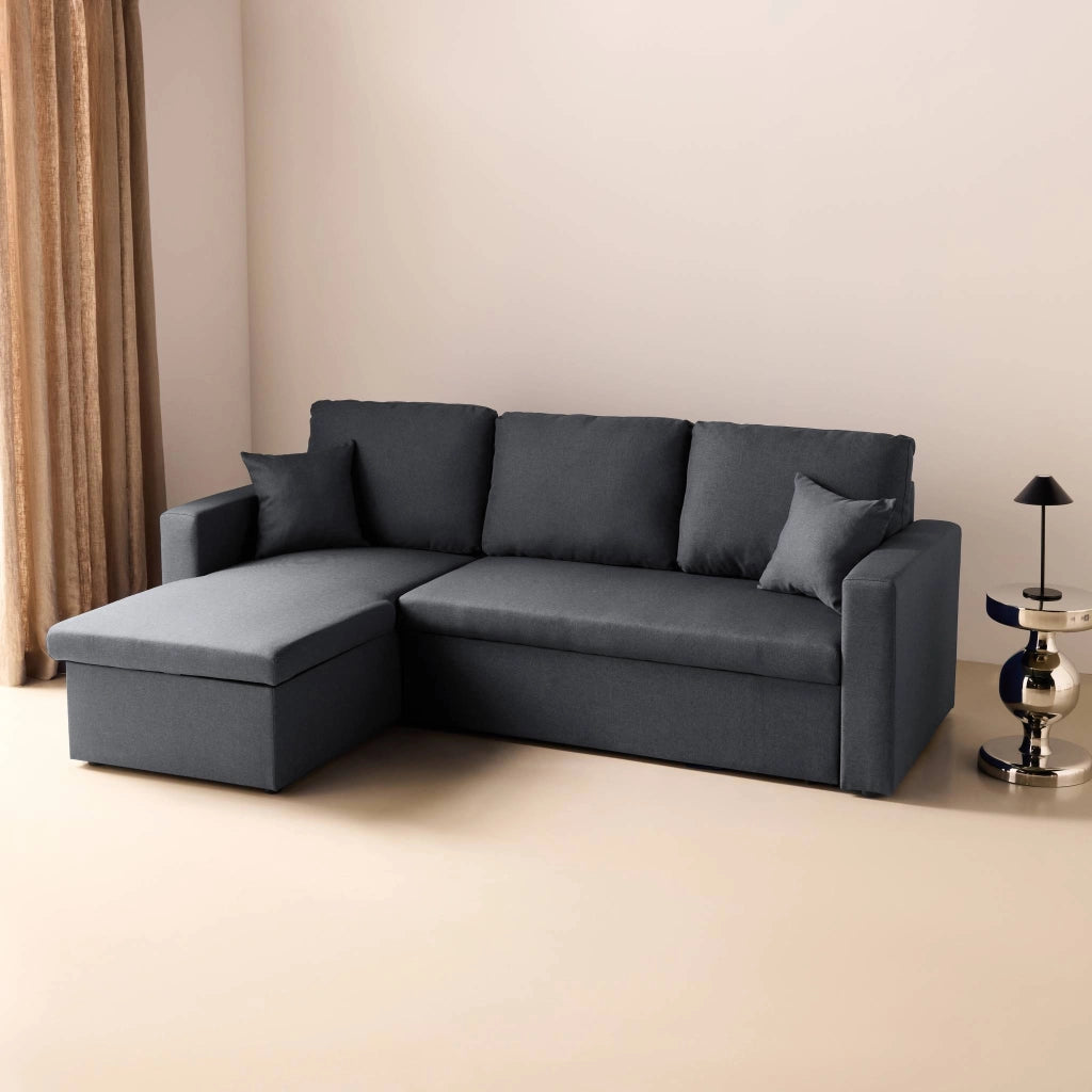 Divano letto angolare reversibile con contenitore, 3 posti, grigio
