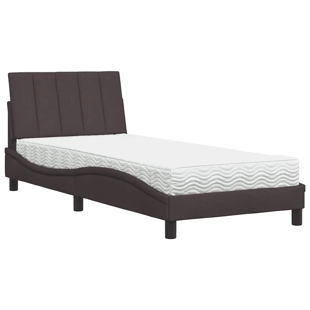 Letto con Materasso-Struttura Letto con Materasso Hanko Marrone Scuro 80x200 cm in Tessuto