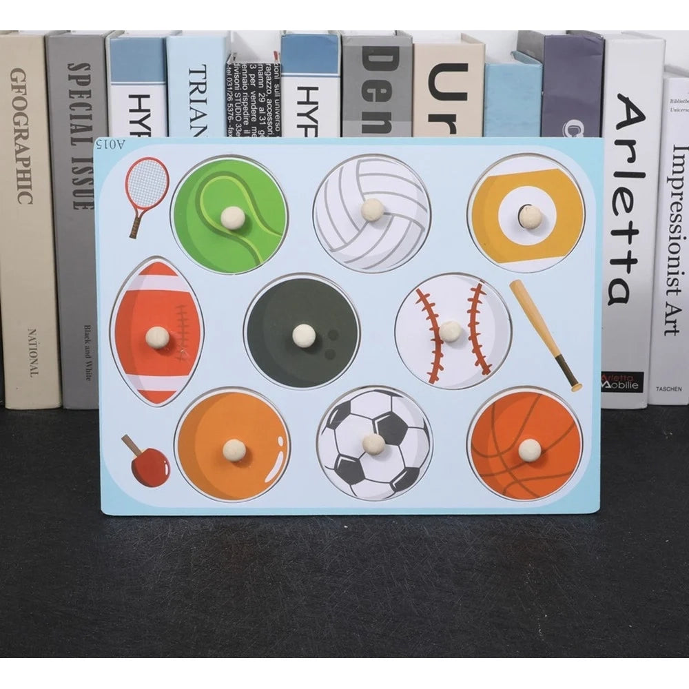 Trade Shop - Puzzle A Incastro Tema Palla Sport Gioco Educativo In Legno Per Bambini Con Pomelli 53761 -