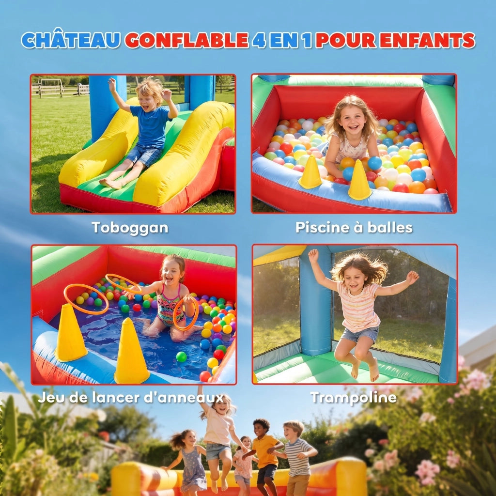 Casetta gonfiabile 4 in 1 con toboga e piscina di palline ¨C zephmum ¨C multicolore