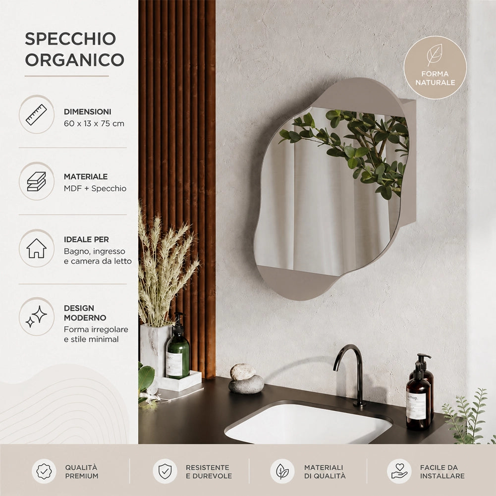 Specchio Nuvola con Mensole Scaffale Salvaspazio 60x13x75cm Moka Chiaro