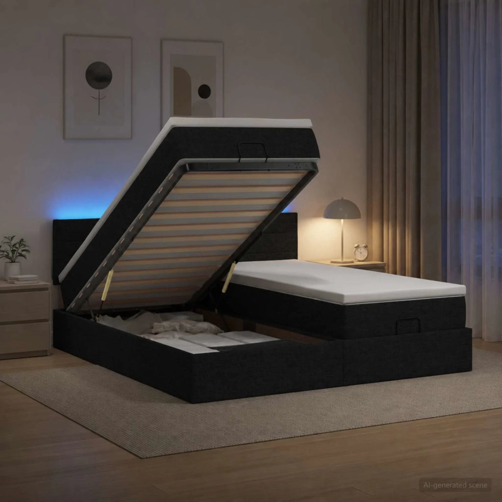 Letto Ottomano con Materasso e LED Nero 180 x 200 cm Tessuto 3457254