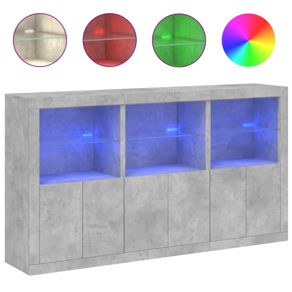 Credenza con Luci LED Grigio Cemento 181,5x37x100 cm