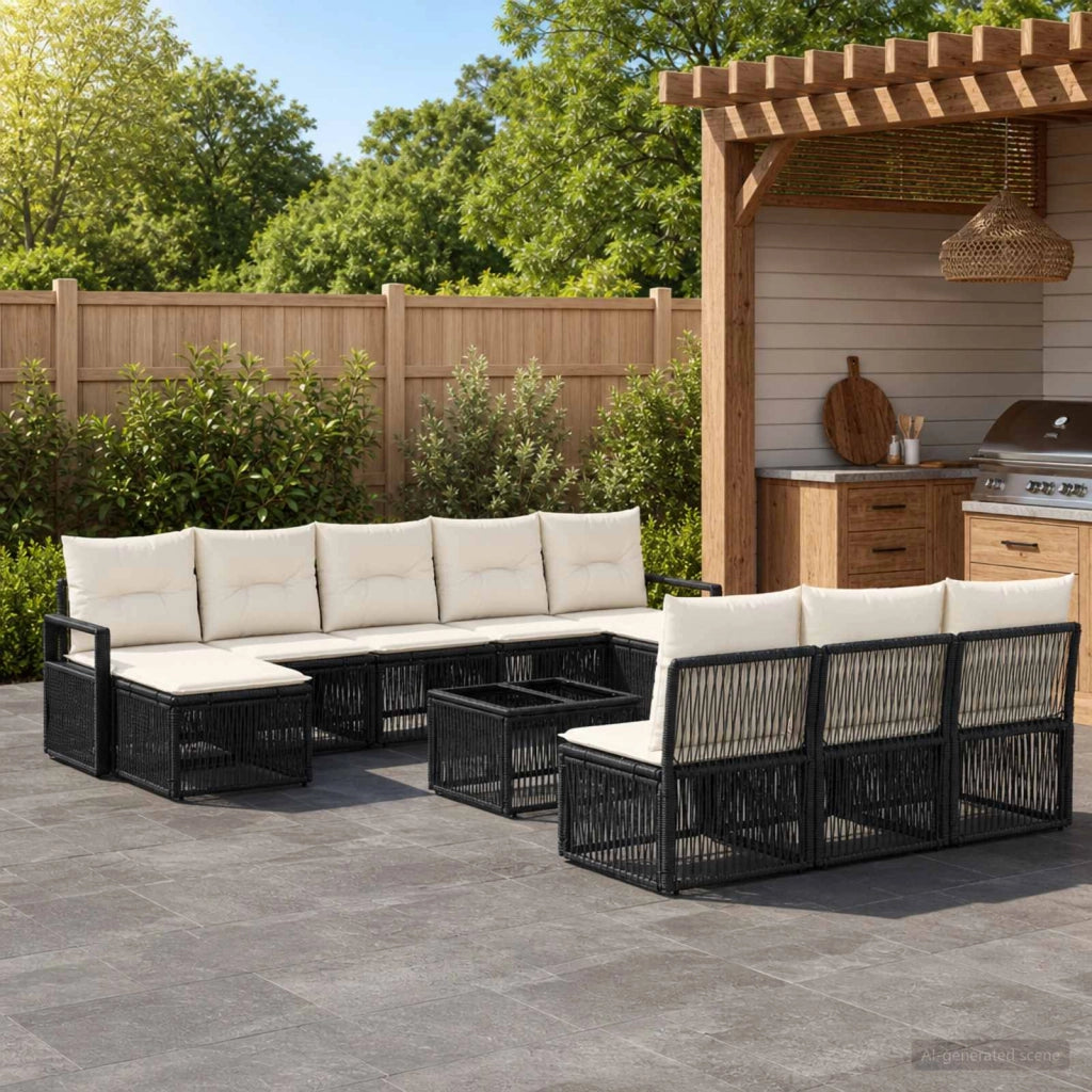 Set Divano da Giardino 11 pz Nero polyrattan 3435835