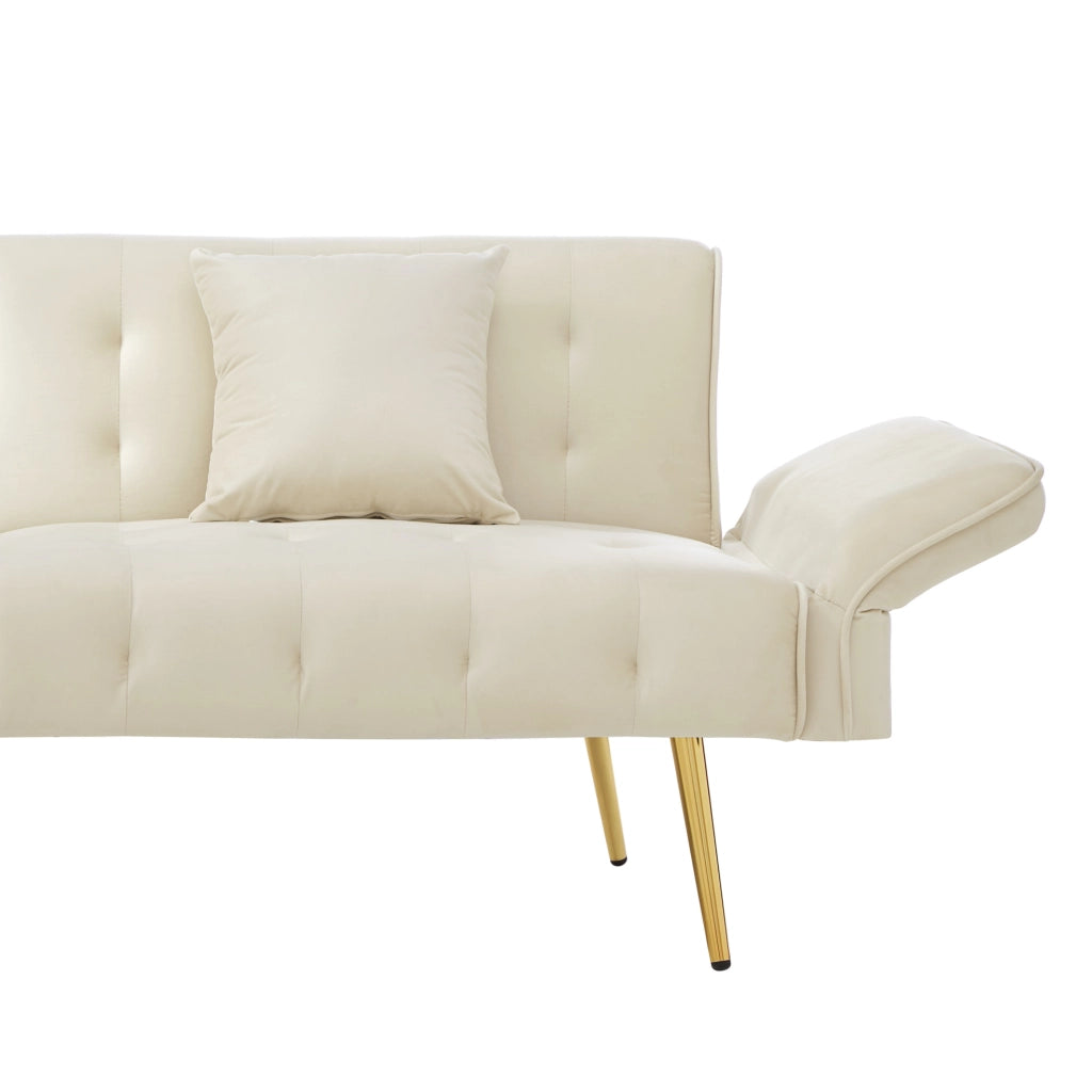 Divano letto a 2 posti 215x81.5 cm con schienale e braccioli regolabili in velluto beige