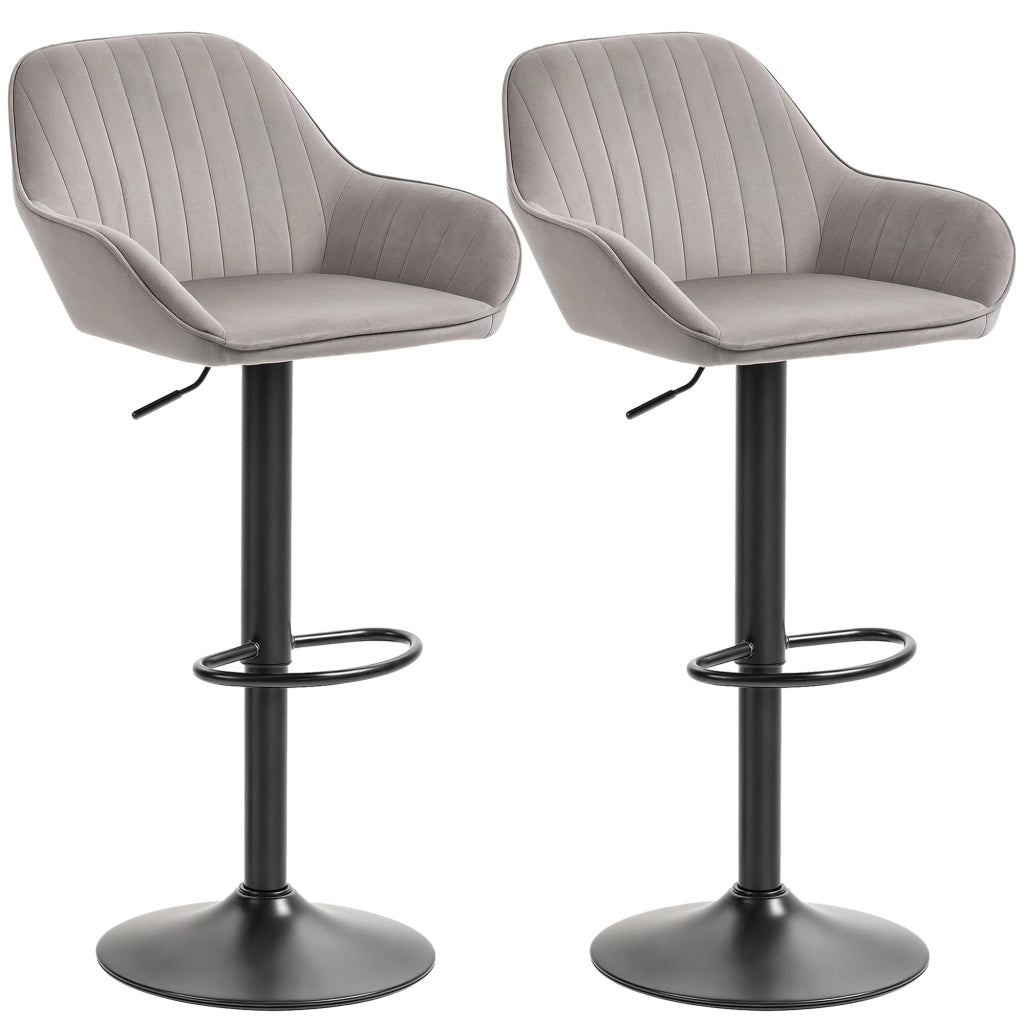 Sgabello da Bar Set 2 Pezzi ¨C Xylo ¨C Velluto Grigio con Schienale Regolabile e Girevole