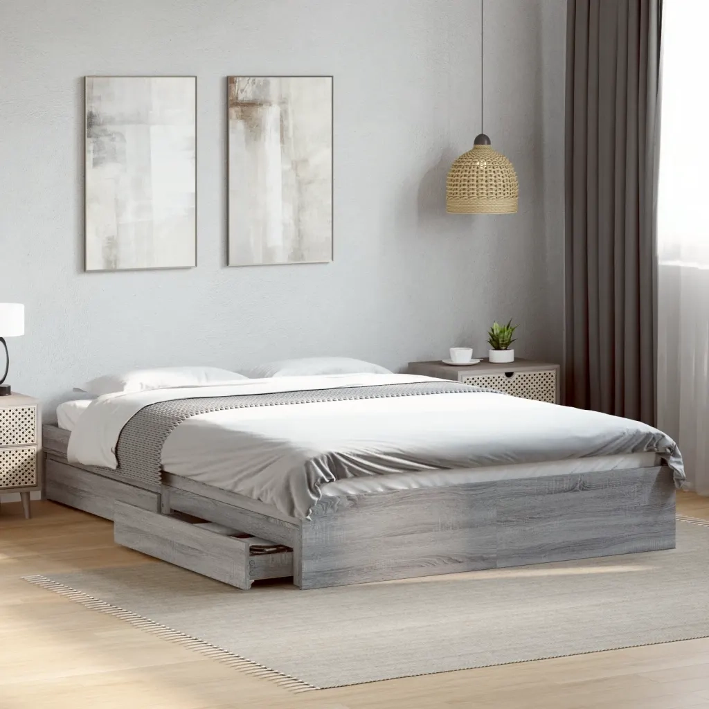 Giroletto Cassetti-Struttura Letto con contenitore Grigio Sonoma 150x200 cm Legno Multistrato 638773