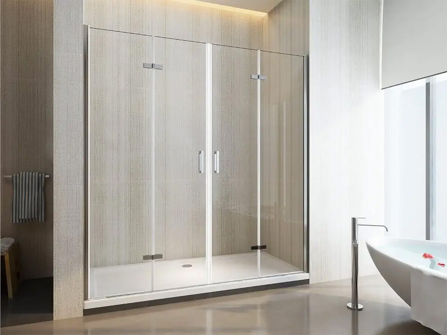 Porta Parete Doccia 170 cm 2 Ante a Libro in Cristallo Trasparente 6mm H190