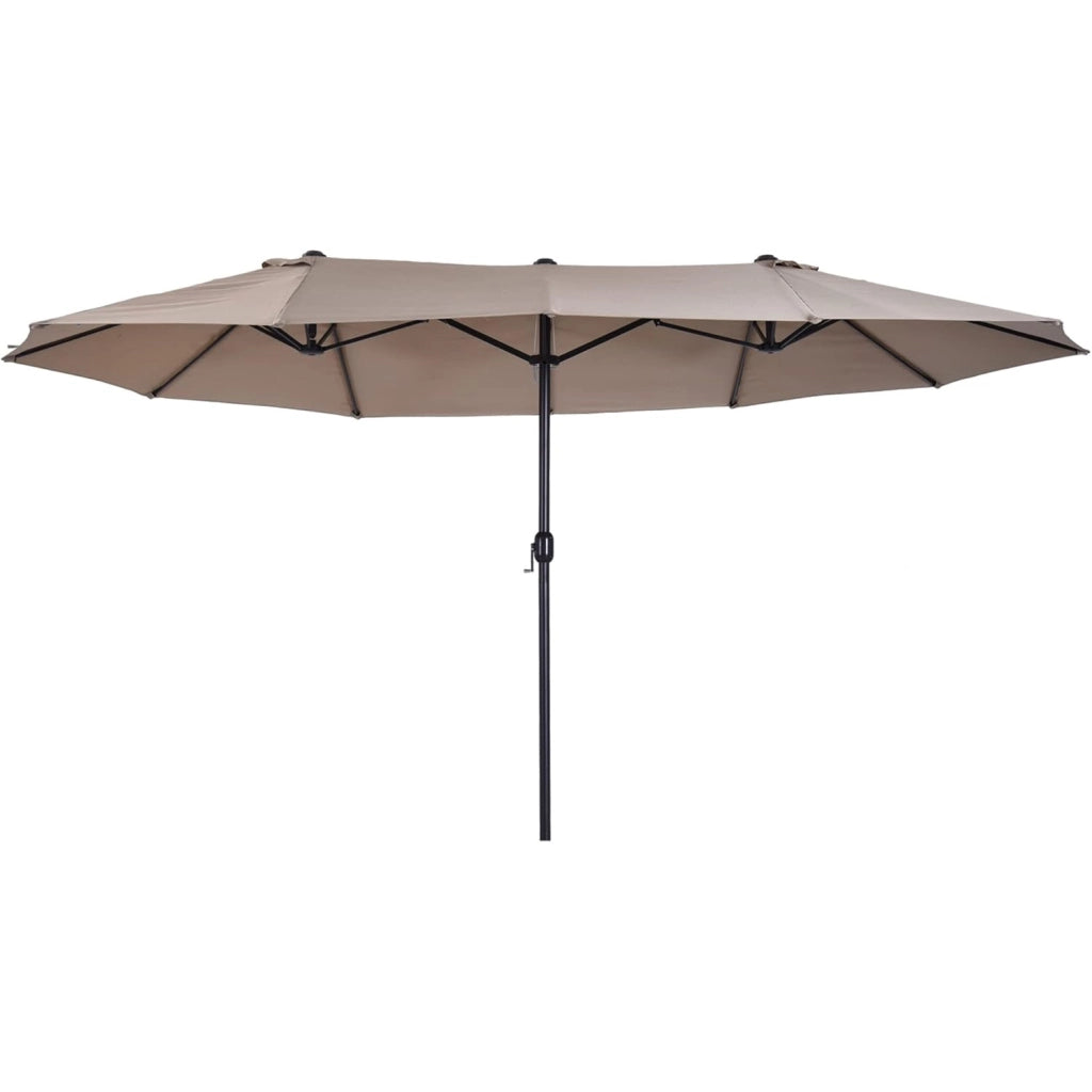 Ombrellone Doppio Da Giardino Parasole 4.6 x 2.4 M Per Esterno Piscina Terrazzo Con Palo In Acciaio E Tessuto In Poliestere Impermeabilie Anti UV Apertura A Manovella Colore Caffè