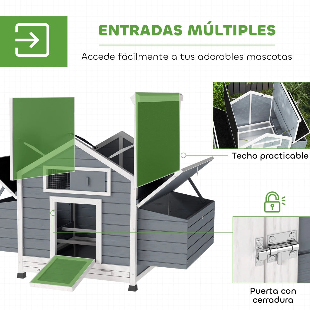 Pollaietto per Giardino in Legno con 2 Nidi e Tetto Impermeabile ¨C zephmum ¨C 150x100x96.5 cm Grigio