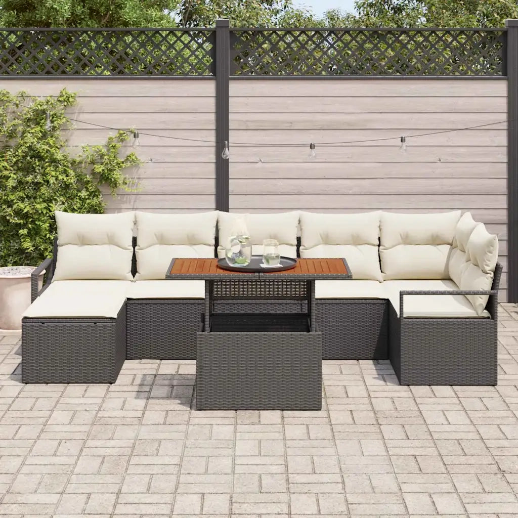 Set da Pranzo per Giardino con cuscino 8 pcs Nero e Crema 3349739