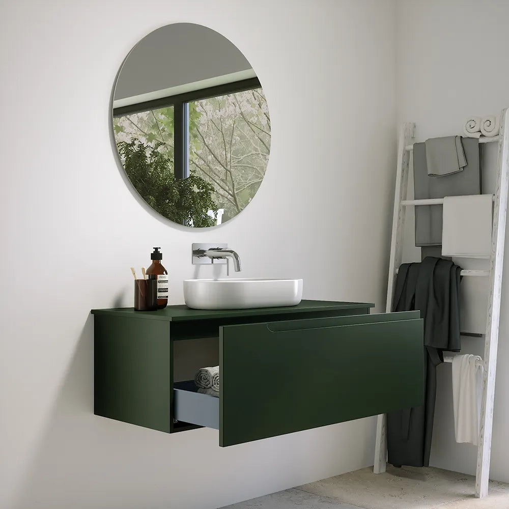 Mobile bagno sospeso 100 cm un cassetto verde foresta opaco con top | Ardenne