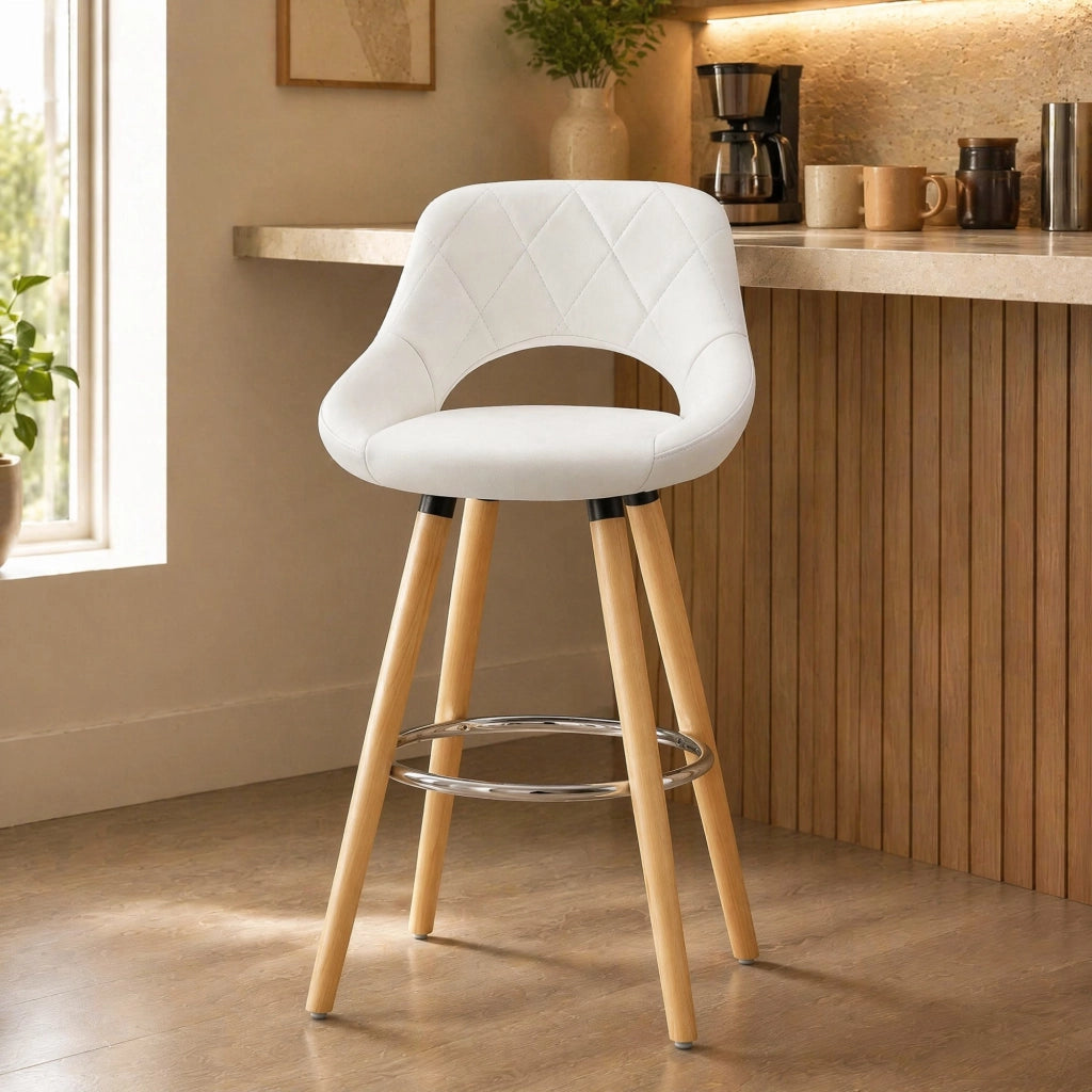 SGABELLO DA BAR 91 cm Bianco in Ecopelle e Legno Massello