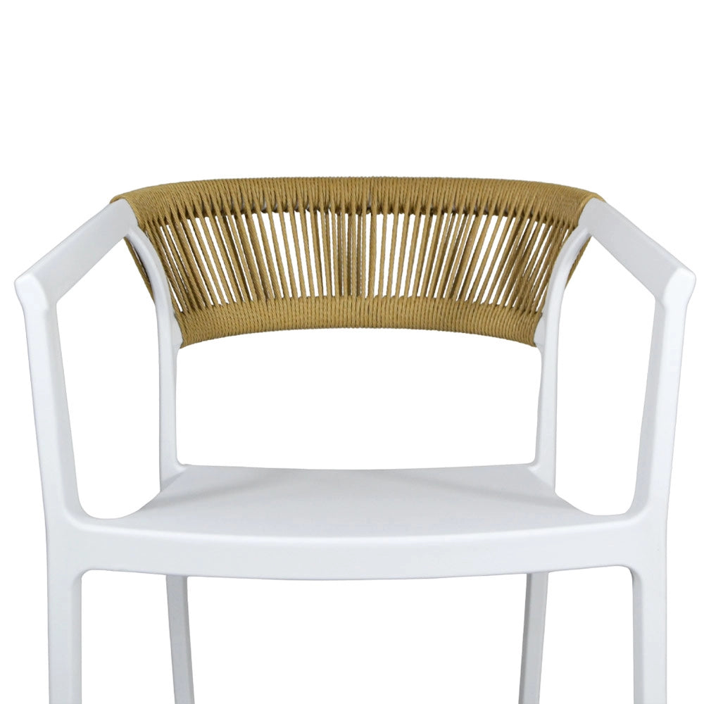 Sedie da Bar Sety in plastica bianca con schienale curvo a corda beige