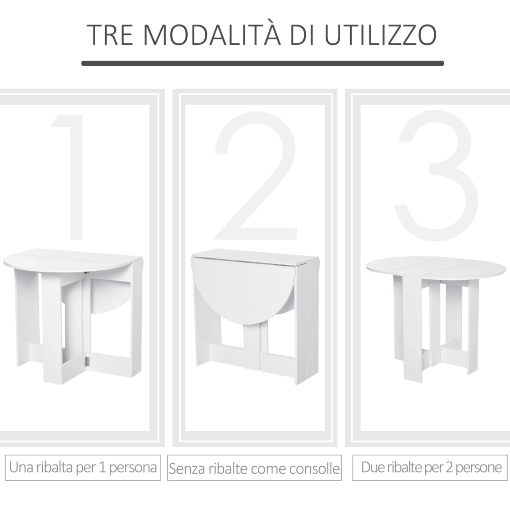 Tavolo da Pranzo Allungabile Pieghevole in Legno ¨C zephmum ¨C Bianco 104x76x73.7 cm